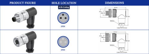 M8 Connector B-Code 3Pin Male Right Angle – Sensors/Robots, IP67 M8 right angle male connector B-Code 3Pin mechanical dimensions drawing