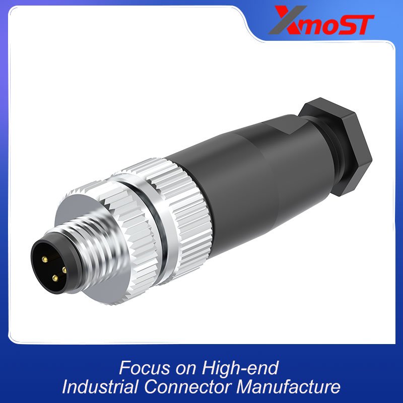 M8 Connector B-Code 3Pin Male – Screw Terminal, IP67 xmost m8 b code 3 pin male connector with screw terminal and ip67 sealing