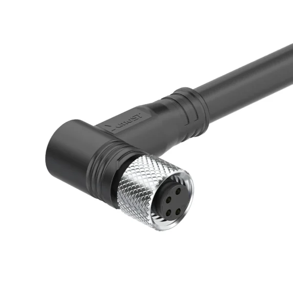 M8 Connector D-Code 4Pin Female Elbow Molded Plug - Industrial Ethernet, EMI-Shielded, 90° Right Angle, IP67