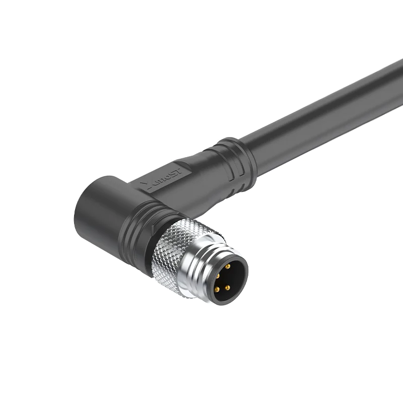 M8 Connector D-Code 4Pin Female Elbow Molded Plug - Industrial Ethernet, EMI-Shielded, IP67