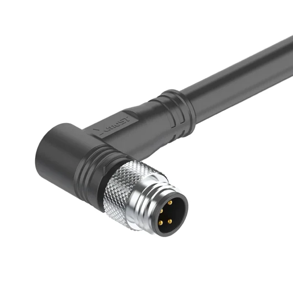 M8 Connector A/B-Code 4Pin Male Elbow Molded Plug - Sensors, Actuators, Pre-Molded Cable, 60V 3A, IP67
