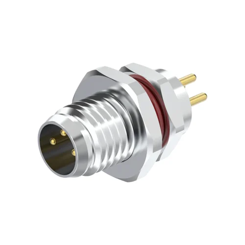 M8 Connector A-Code 4Pin Female Front Lock PCB Socket, Grounded m8-female-front-mount-panel-connector-side-view