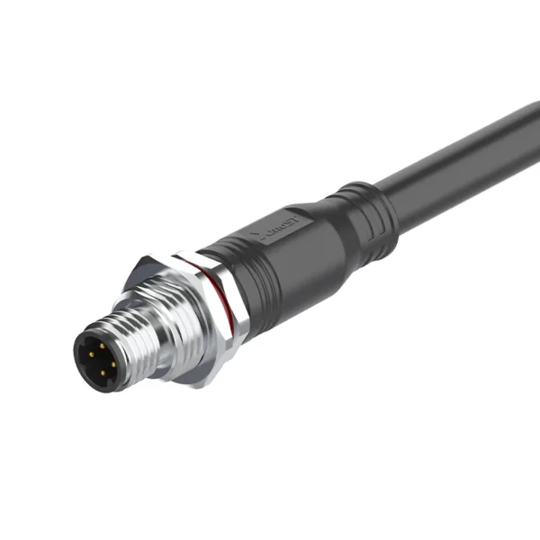 M8 Connector D-Code 4Pin Male Injection Molded Straight Socket - Industrial Ethernet, EMI-Shielded, 60V 4A, IP67