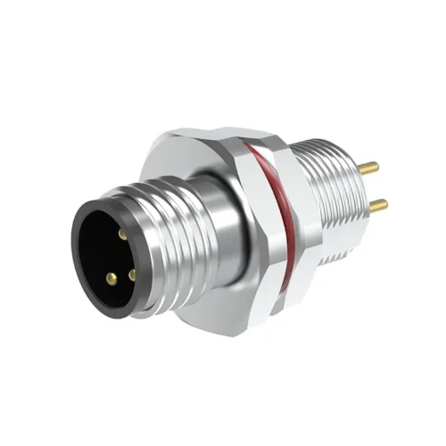 M8 Connector A-Code 4Pin Female Front Lock PCB Socket, Grounded M8 Connector A-Code 4Pin Female Front Lock PCB Socket, Grounded 3