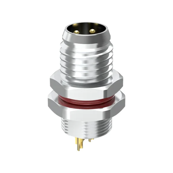 M8 Connector B-Code 3Pin Male Rear Panel Mount with PCB Contacts, Metal Thread