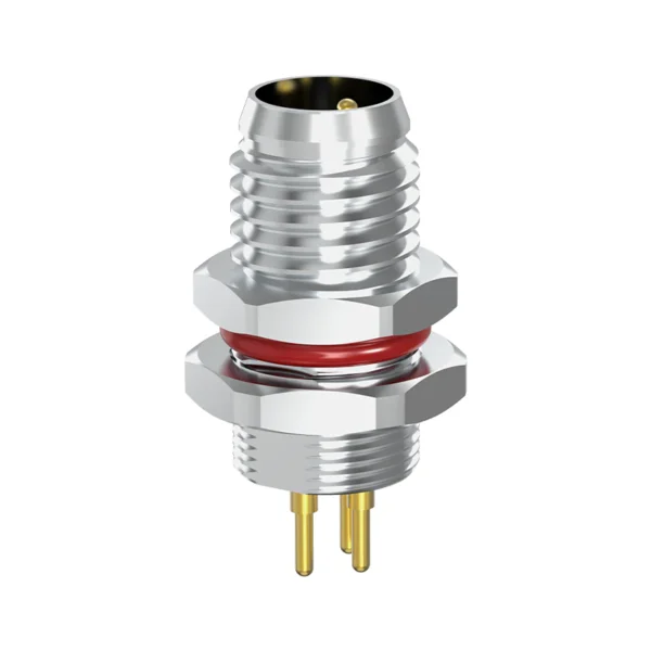 M8 Connector A-Code 3Pin Male Rear Panel Mount with PCB Contacts, Metal Thread