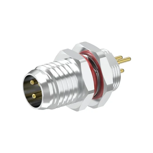 M8 Connector A-Code 4Pin Female Front Lock PCB Socket, Grounded M8 Connector A-Code 4Pin Female Front Lock PCB Socket, Grounded 2