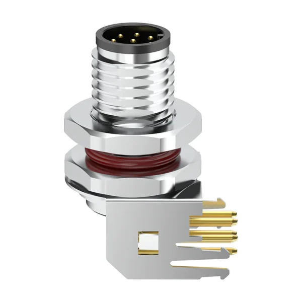 M8 Connector A/B-Code 5Pin Male Front Lock Right Angle PCB Socket - Sensors, Actuators, Grounded, IP67