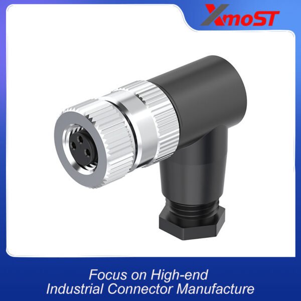 xmost m8 a code 3 pin female right angle assembled plug with screw terminal and ip67 rating