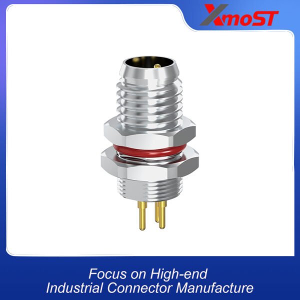 xmost m8 a code 3 pin male rear panel mount connector with pcb contacts and metal thread