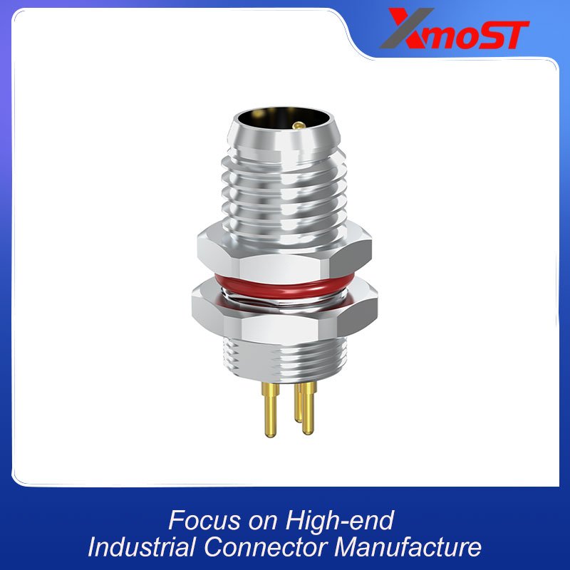 M8 Connector A-Code 3Pin Male Rear Panel Mount with PCB Contacts, Metal Thread xmost m8 a code 3 pin male rear panel mount connector with pcb contacts and metal thread