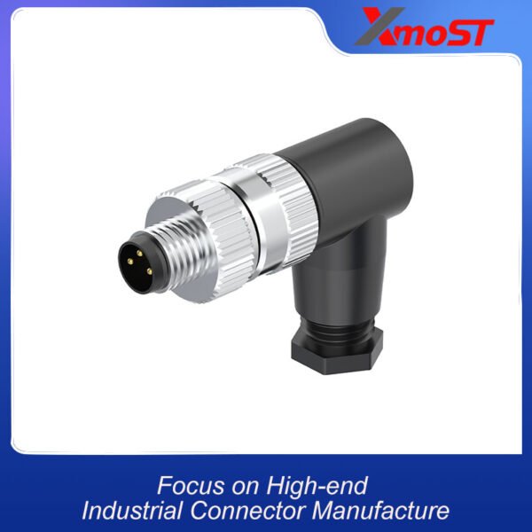 xmost m8 a code 3 pin male right angle plastic connector with screw terminal and ip67 rating