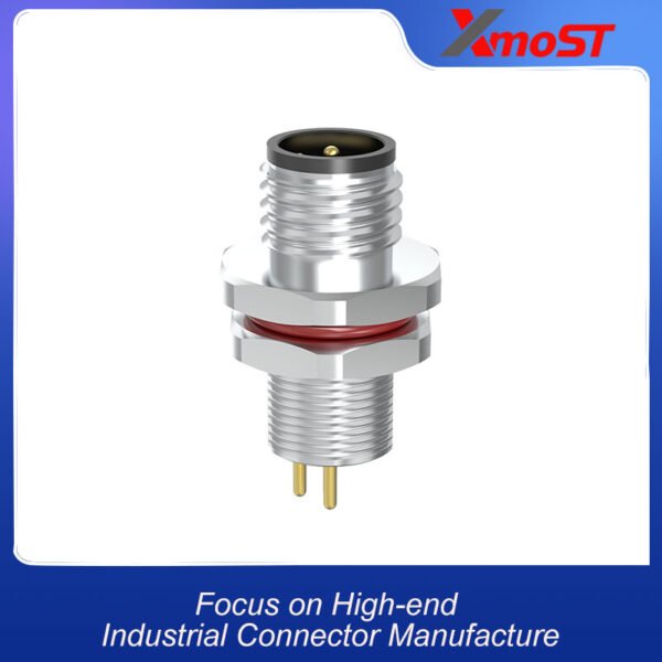 xmost m8 b code 3 pin male rear panel mount connector with pcb contacts for industrial board integration