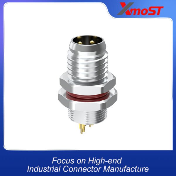xmost m8 b code 3 pin male rear panel mount connector with pcb contacts and metal thread for industrial panel installation