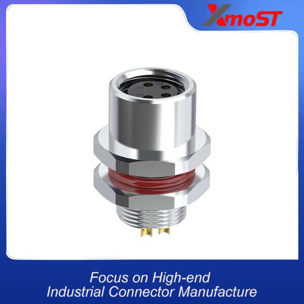 xmost m8 b code 4 pin female rear panel mount connector with solder tail for industrial cabling