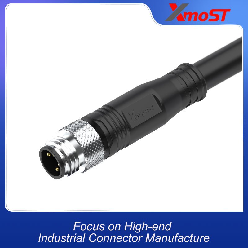 M8 Connector A/B-Code Male Straight Molded Plug - Sensors, Actuators, Automation, Shielded, 60V 3A, IP67 xmost-m8-male-straight-plug-emi-shielded-molded