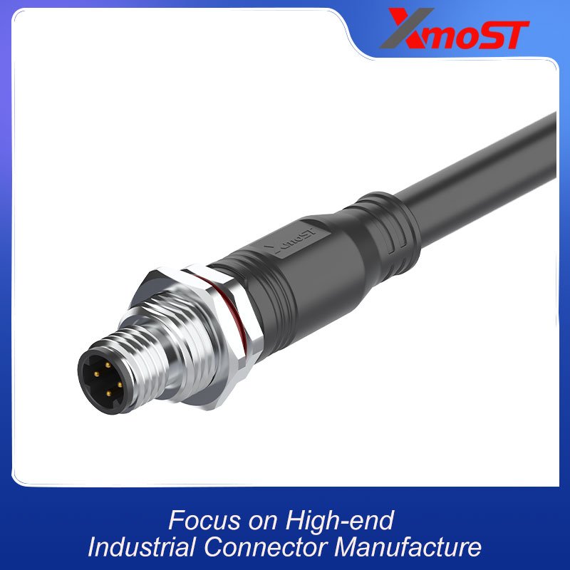M8 Connector D-Code 4Pin Male Injection Molded Straight Socket - Industrial Ethernet, EMI-Shielded, 60V 4A, IP67 xmost-m8-male-straight-socket-with-emi-shielding-and-injection-molded-housing