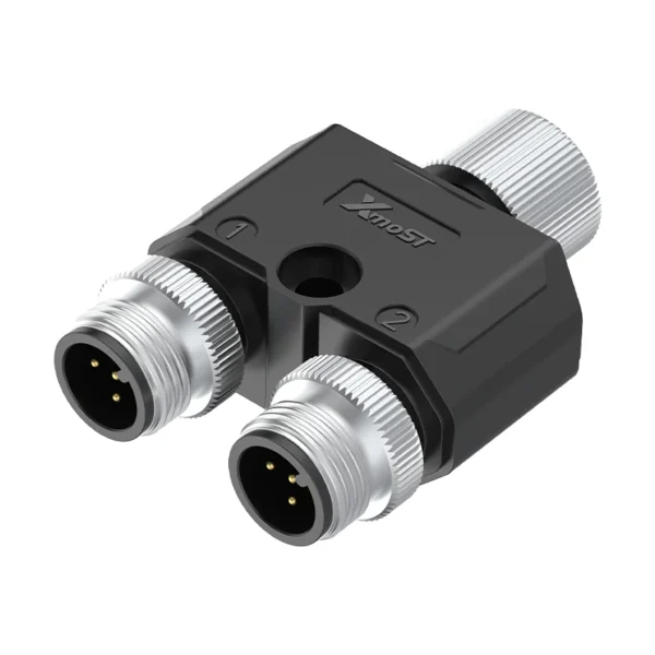 M12 Connector Y-Shape Splitter - 1F to 2M, A/B/D-Code Compatible, IP68