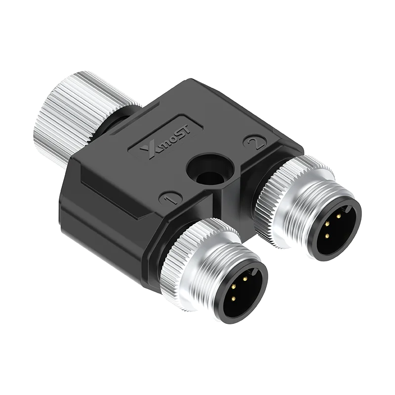 M12 Connector Y-Shape Splitter - 1F to 2M, A/B/D-Code Compatible, IP68 - Image 2