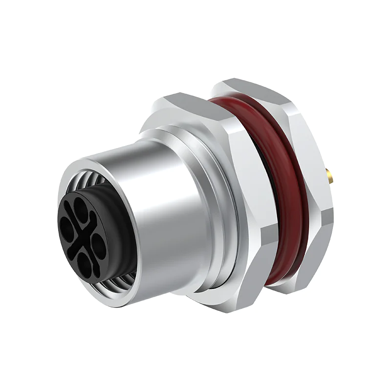 M12 Connector S-Code 4Pin Female Straight Front-Locking Socket, Solder, IP68 - Image 3