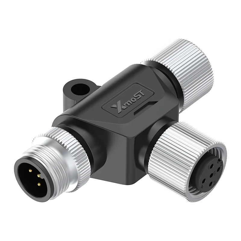 M12 Connector T-Shape Splitter - 1M to 2F, A/B/D-Code Compatible, IP68 - Image 2