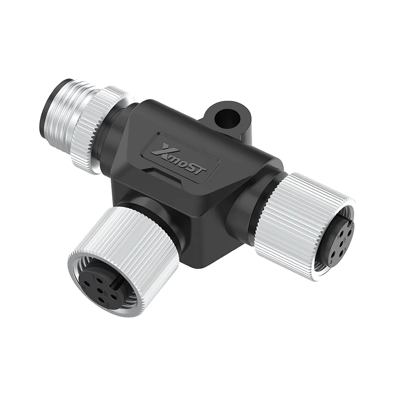 M12 Connector T-Shape Splitter - 1M to 2F, A/B/D-Code Compatible, IP68 - Image 3