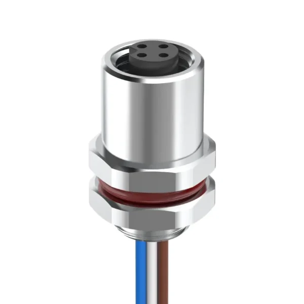 M5 Connector A-Code 4Pin Female Straight Rear-Locking Socket, Solder, IP67