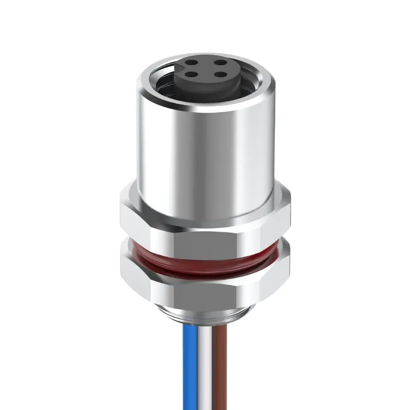 M5 Connector A-Code 4Pin Female Straight Rear-Locking Socket, Solder, IP67