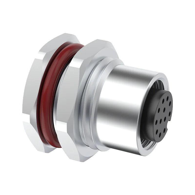 M12 Connector A-Code 12Pin Female Straight Front-Locking Socket, Solder, IP68 - Image 2