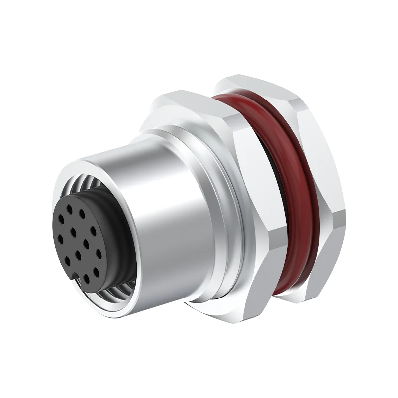 M12 Connector A-Code 12Pin Female Straight Front-Locking Socket, Solder, IP68 - Image 3