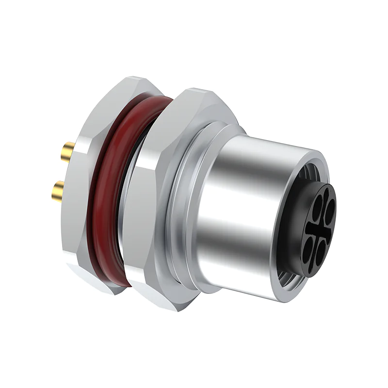 M12 Connector S-Code 4Pin Female Straight Front-Locking Socket, Solder, IP68 - Image 2