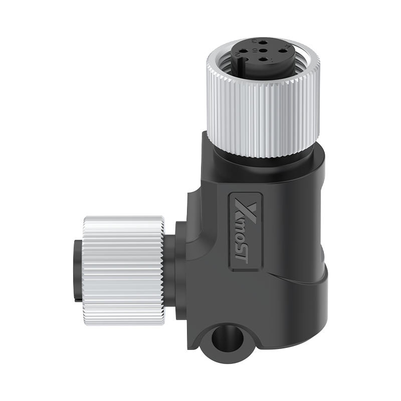 M12 Connector L-Shape Splitter - 2 Female, A/B/D-Code Compatible, IP68 - Image 2