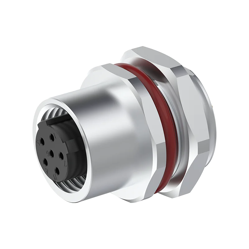 M12 Connector C-Code 6Pin Female Rear Panel Socket - CAN, DeviceNet, Fieldbus, Automation, IP68 - Image 2
