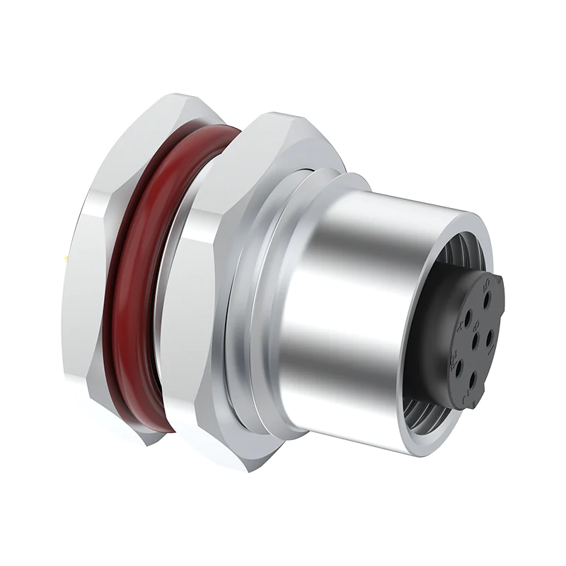 M12 Connector C-Code 6Pin Female Straight Front-Locking Socket, Solder, IP68 - Image 2