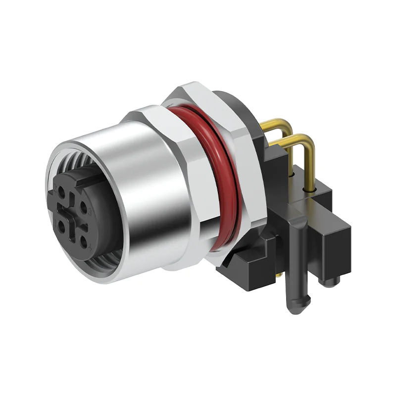 M12 Connector D-Code 4Pin Female - 90° Fast Ethernet Panel Socket, IP68 - Image 2