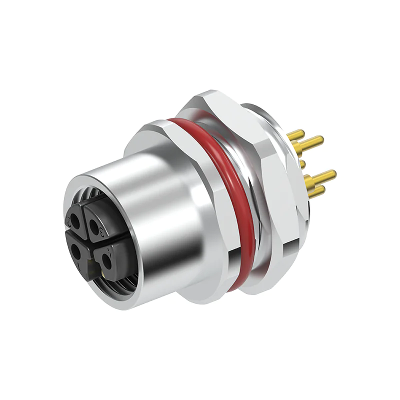 M12 Connector L-Code 5Pin Female Rear Panel Socket - DC Power, Industrial, IP67 - Image 3