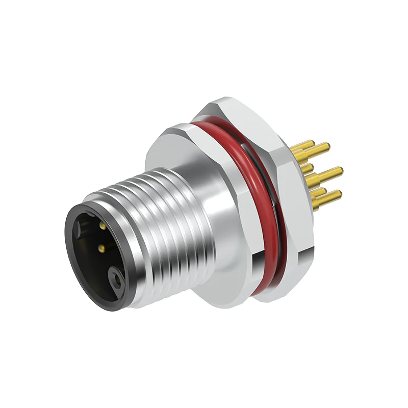 M12 Connector M-Code 6Pin Male Rear Panel Socket - AC Power, Industrial, IP68 - Image 2