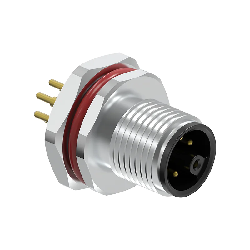 M12 Connector M-Code 6Pin Male Rear Panel Socket - AC Power, Industrial, IP68 - Image 3