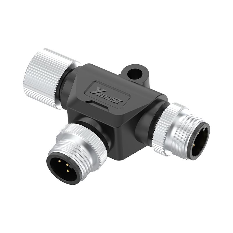 M12 Connector T-Shape Splitter - 1M to 2F, A/B/D-Code Compatible, IP68 - Image 2