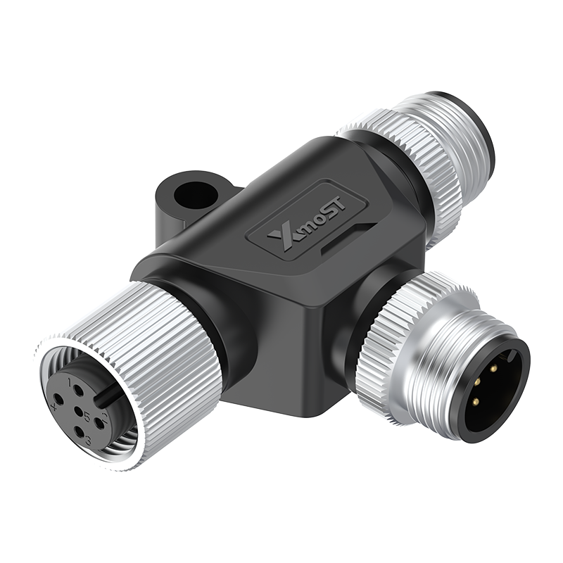 M12 Connector T-Shape Splitter - 1M to 2F, A/B/D-Code Compatible, IP68 - Image 3