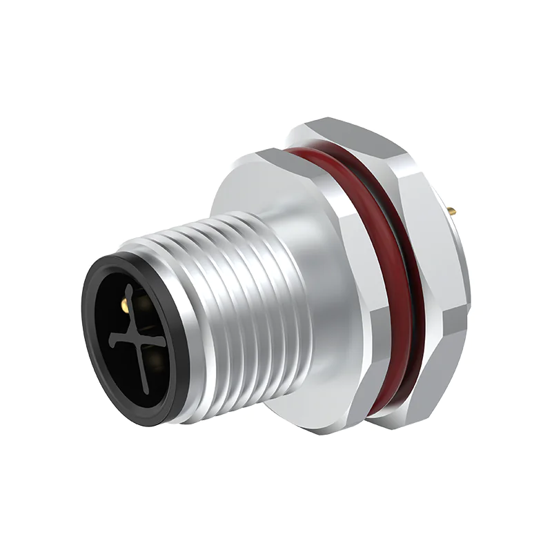 M12 Connector S-Code 4Pin Male Rear Panel Socket - AC Power, Industrial, IP68 - Image 2