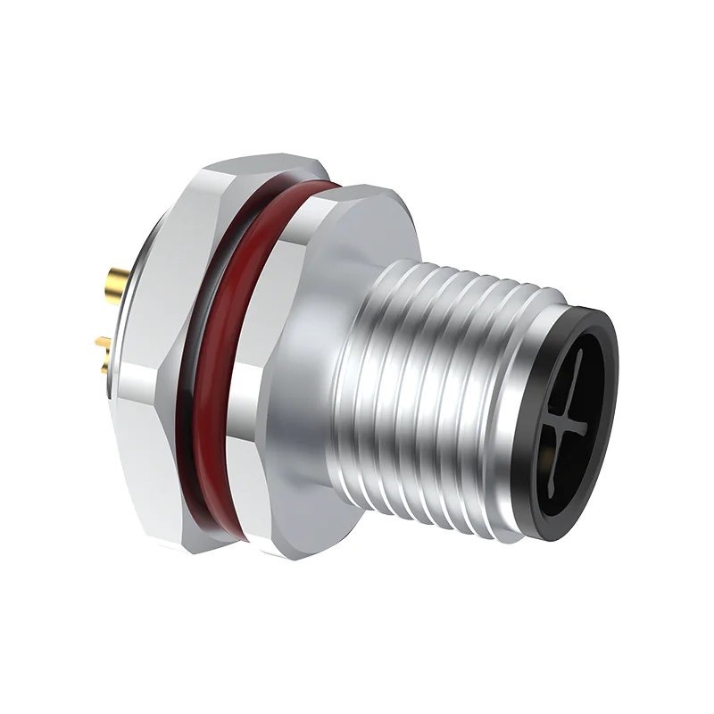 M12 Connector S-Code 4Pin Male Rear Panel Socket - AC Power, Industrial, IP68 - Image 3
