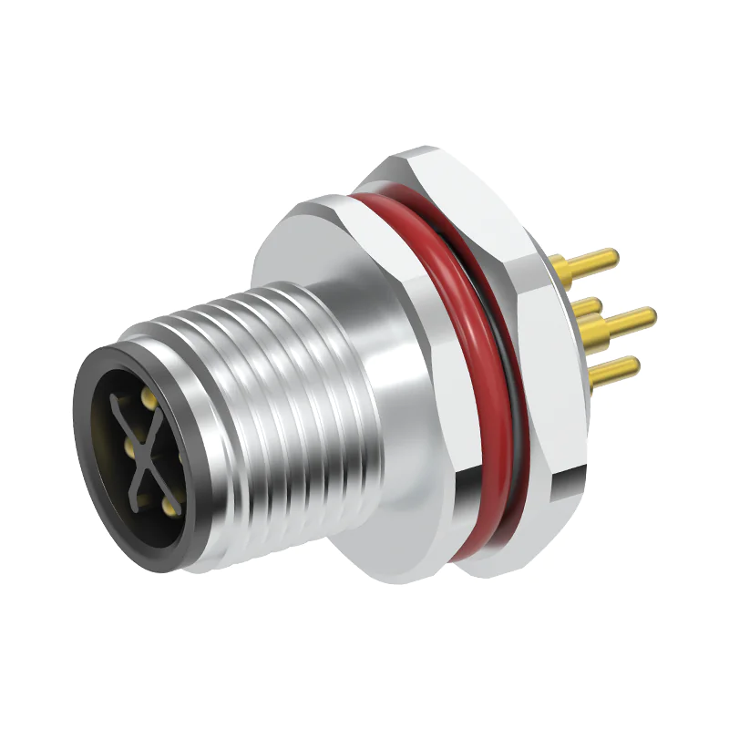 M12 Connector S-Code 4Pin Male Rear Panel Socket - AC Power, Automation, IP68 - Image 2