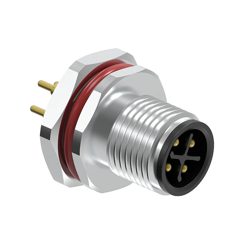 M12 Connector S-Code 4Pin Male Rear Panel Socket - AC Power, Automation, IP68 - Image 3