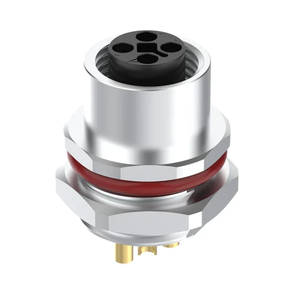 M12 Connector T-Code 4Pin Female Rear Panel Socket - DC Power, Sensor/Actuator, IP68