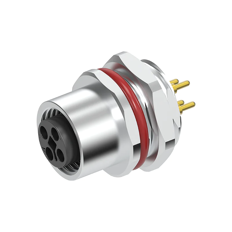 M12 Connector T-Code 4Pin Female Rear Panel Socket - DC Power, Sensor/Actuator, IP68 - Image 2