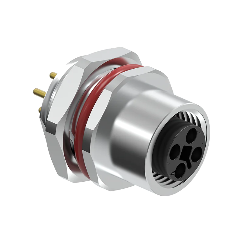 M12 Connector T-Code 4Pin Female Rear Panel Socket - DC Power, Sensor/Actuator, IP68 - Image 3
