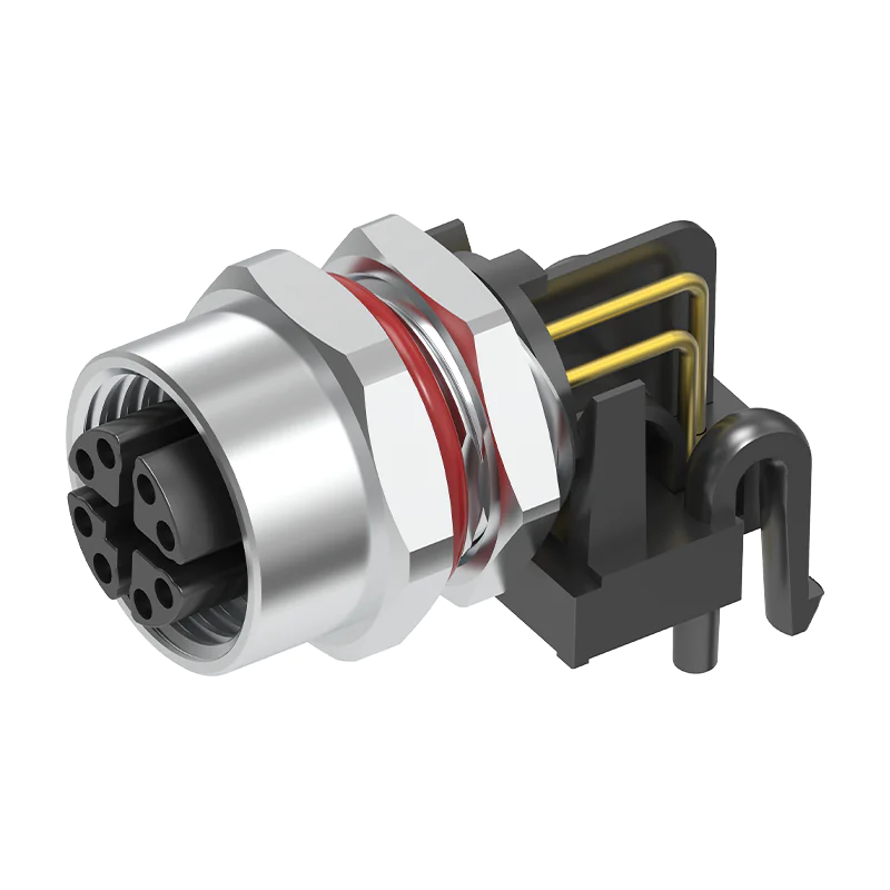 M12 Connector X-Code 8Pin Female Rear Panel Socket - 10GbE, 90° PCB, Industrial Ethernet, IP68 - Image 2