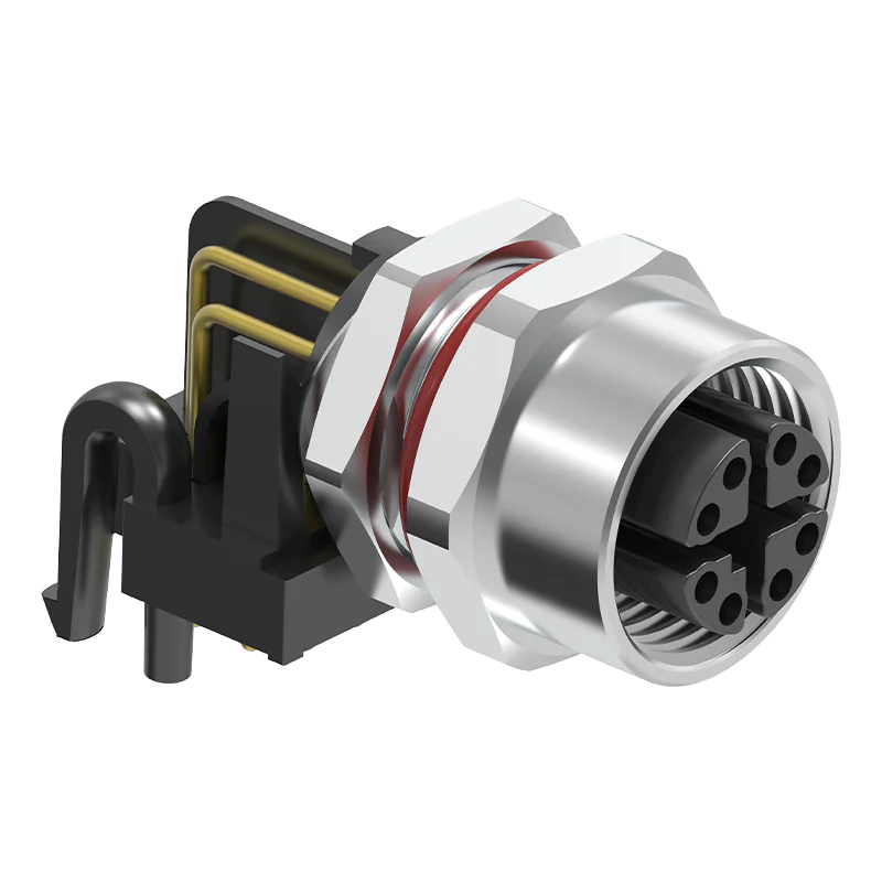 M12 Connector X-Code 8Pin Female Rear Panel Socket - 10GbE, 90° PCB, Industrial Ethernet, IP68 - Image 3