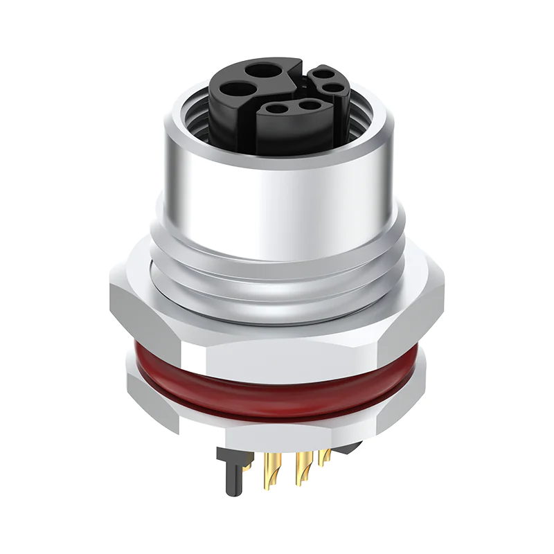 M12 Connector Y-Code 6Pin Female Straight Front-Locking Socket, Solder, IP67/IP68/IP69K - Image 2